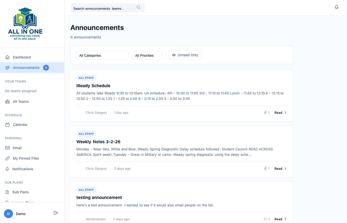 Announcements